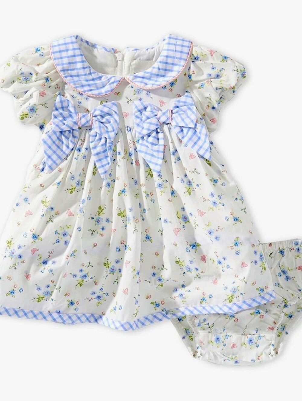 Rare Editions Puff Sleeve Peter Gingham Collar Floral Dress 12months NWT